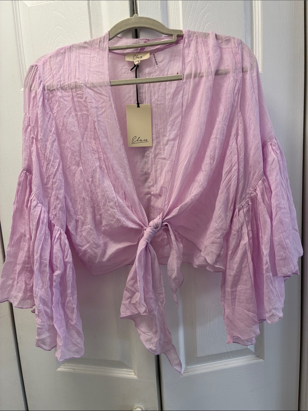 Elan Pale Lilac Tie-Front Crop Top
